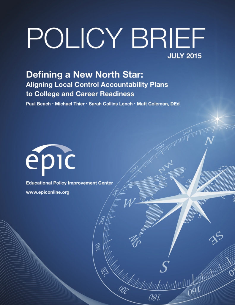 In this policy brief, EPIC recommends that college and career readiness serve as the “North Star” in California’s recently reformed accountability system. A district seeking to use its Local Control Accountability Plan (LCAP) to promote a college- and career-going culture should take the following steps:

•  Adopt, modify, or generate a consistent and shared definition of college and career readiness.
•  Evaluate the current LCAP for alignment to that definition.
•  Revise the LCAP to align with college and career readiness as its new North Star.

By following these steps, district leaders will help ensure that the goals and actions outlined in their LCAP describe a coherent system instead of a collection of eight competing priorities.